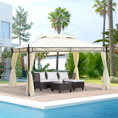 Outsunny Gazebo da Giardino 3x4m con Doppio Tetto e 4 Tende Crema