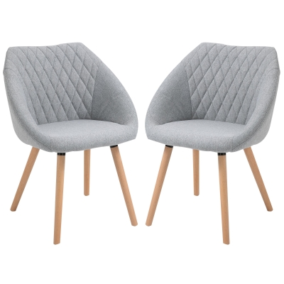 HOMCOM Chaises Salle Manger Lin Gris Bois Hêtre 2pcs
