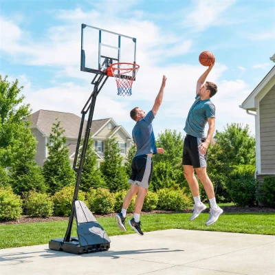 SPORTNOW Canasta de Baloncesto para Exterior Ajustable de 245-305 cm con Ruedas Base Rellenable y Sistema de Retorno Negro