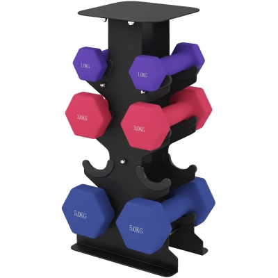 SPORTNOW Hanteln Set 3 Paar Kurzhanteln mit Aufbewahrungsständer rutschfeste Griff, 1-5 kg Hexagon