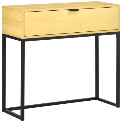 HOMCOM Mesa Consola con Cajón Consola Auxiliar Moderna Mesa de Entrada con Patas de Acero para Pasillo Salón 80x30x76cm Natural