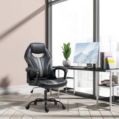 Vinsetto Computer Gaming Chair, Desk Chair with Breathable PU Leather Back and Seat, Soft Padded Armrests, and Rolling Wheels for Adults and Gamers, Black