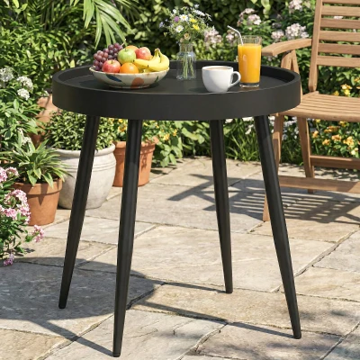 Outsunny Round Garden Coffee Table Metal Legs Black 49.5cm