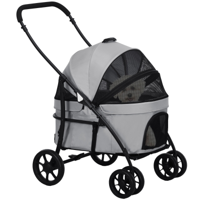 PawHut Poussette Chien 2en1 Pliable Nacelle Tissu Oxford Gris