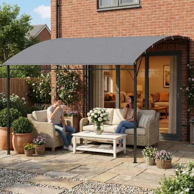 Outsunny Anbaupavillon Pergola mit Metallgestell Dach, wetterfest wandmontiert Pavillon Vordach 2,86 x 3,84 x 2,52 m Grau