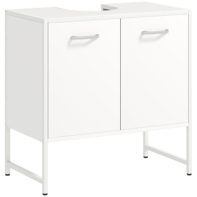 HOMCOM Meuble Sous Lavabo Blanc 2 Portes avec Étagère Réglable