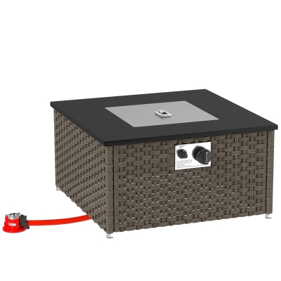 Outsunny Rattan Gas Fire Pit Table Patio Heater Grey 58x58cm