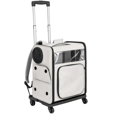 PawHut Transportadora para Cães e Gatos com Rodas Cabo Telescópico 2 Janelas em Malha para Animais até 5 kg Cinza