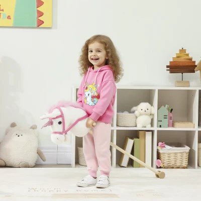 AIYAPLAY Cavallo con Bastone Unicorno per Bambini, Bianco