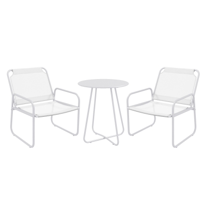 Outsunny Conjunto de Muebles de Jardín de 3 Piezas con Marco de Acero Reposabrazos y Almohadillas Ajustables para los Pies Blanco