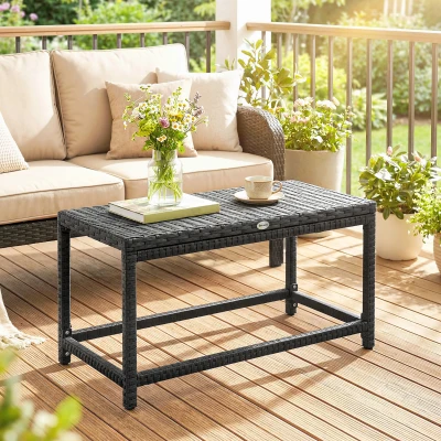 Outsunny Outdoor Coffee Table Rectangular Frame Black