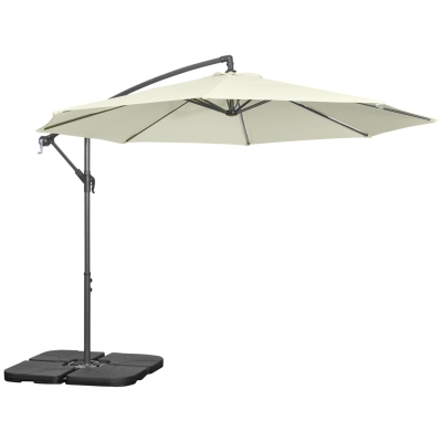 Outsunny Ombrellone Decentrato con Manovella e Base a Croce Beige