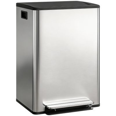 HOMCOM Poubelle Double 2x30L Cuisine à Pédale Argent