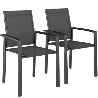 Outsunny Lot 2 Chaises Extérieur Empilables Aluminium Gris Foncé