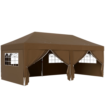 Outsunny Tonnelle Pliante 3x6m avec Parois et Sac Café