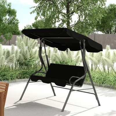 Outsunny Columpio de Exterior con Toldo Ajustable en Ángulo Impermeable y Marco de Acero para Patio Balcón 170x110x153 cm Negro