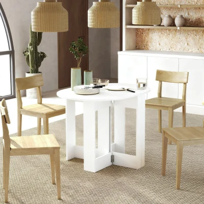 HOMCOM Mesa Plegable de Comedor Mesa de Cocina Plegable con 2 Alas Abatibles Mesa Plegable para 2-4 Personas 104x76x73,7 cm Blanco