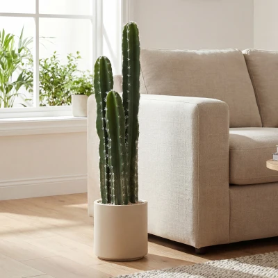 HOMCOM Kunstpflanze Kaktus Pflanzen groß 95 cm mit Topf wie echt für Zuhause, Büro, Grün