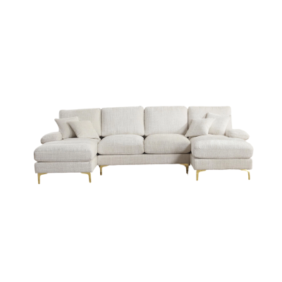 Modern U-Shaped Sectional Sofa with Double Chaise Lounge, 272L x 136W x 88H cm, Beige