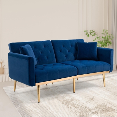 Modern 2-Seater Sofa Bed with 3-Position Adjustable Backrest, 72.5L x 165W x 75H cm, Navy