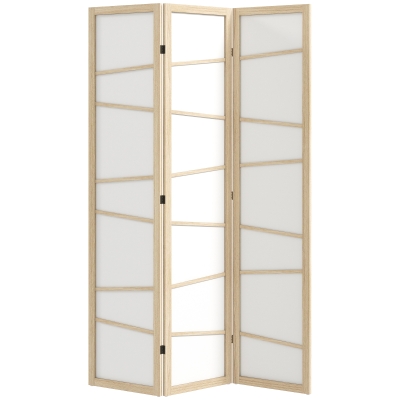 HOMCOM Wooden Room Divider 3-Panel Folding Screen Natural