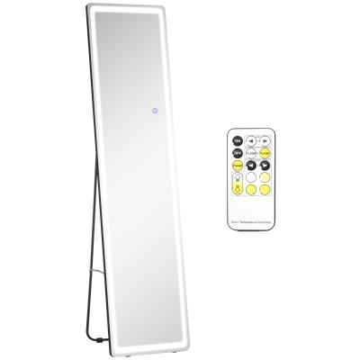 HOMCOM 2 in 1 Standspiegel mit LED-Licht, freistehend, Aluminium, einstellbares Licht, 40 cm x 37 cm x 157,5 cm