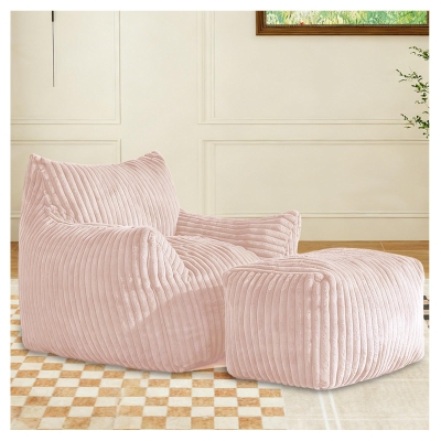 Soft Bean Bag Sofa with High-Quality Sponge and Large Armrests, 103L x 90W x 70H cm, Pink