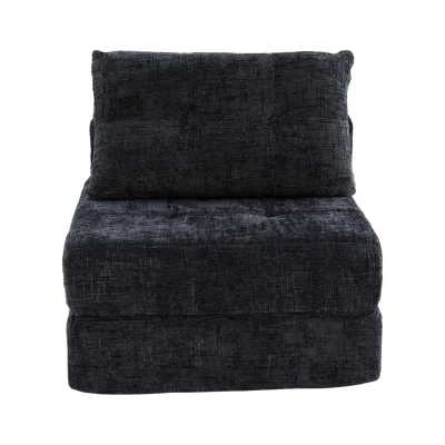 Cozy Convertible Floor Sofa Bed with Button-Tufted Detailing, 180L x 79W x 57H cm, Black
