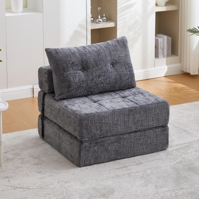 Cozy Convertible Floor Sofa Bed with Button-Tufted Detailing, 180L x 79W x 57H cm, Gray