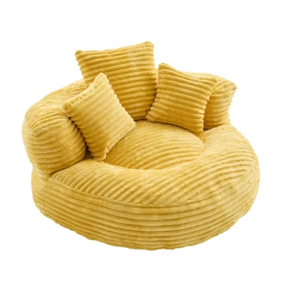 Plush Oversized Bean Bag Chair with High Back & 3 Pillows, 108L x 108W x 52H cm, Mustard Yellow