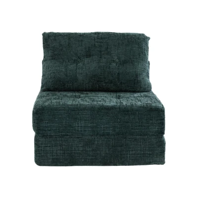 Cozy Convertible Floor Sofa Bed with Button-Tufted Detailing, 180L x 79W x 57H cm, Emerald