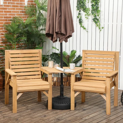 Outsunny Bistro-Set 3-teilig aus Holz Wetterfest Gartenmöbel Set mit Lamellendesign Sonnenschirmloch Braun