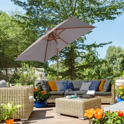 Outsunny Parasol Rectangulaire Bois Polyester Gris 2x1.5m