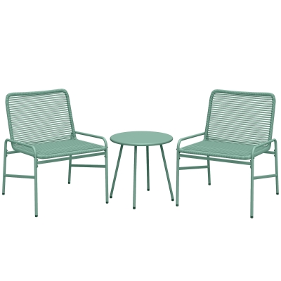 Outsunny Salon Jardin 3pcs Résine Acier Table Ronde 2 Chaises Vert