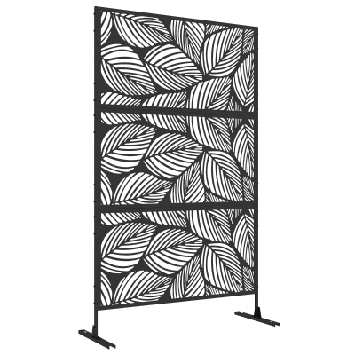 Outsunny Separador de Ambientes con 3 Piezas Patrón de Hoja Grande Pantalla de Privacidad de Acero 122x45x198 cm Negro