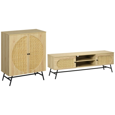 HOMCOM Ensemble TV Rangement Bois Cannage Pieds Métal