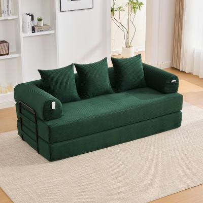 Cozy Compressible Folding Sofa with Detachable Metal Frame, 110L x 33W x 33H cm, Emerald