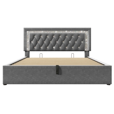 Smart Double Bed with Height-Adjustable Headboard, 204L x 145W x 108H cm, Grey