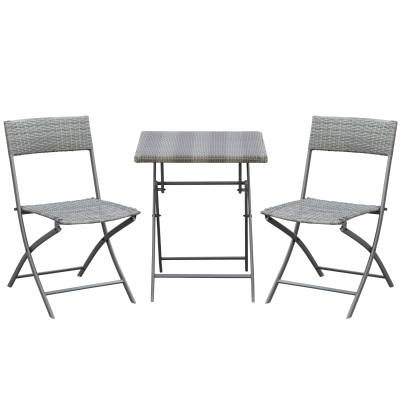Outsunny Polyrattan Bistroset für 2 Personen Sitzgruppe Rattan Gartenmöbel Set Garnitur Grau