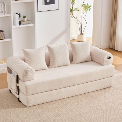 Cozy Compressible Folding Sofa with Detachable Metal Frame, 110L x 33W x 33H cm, Beige