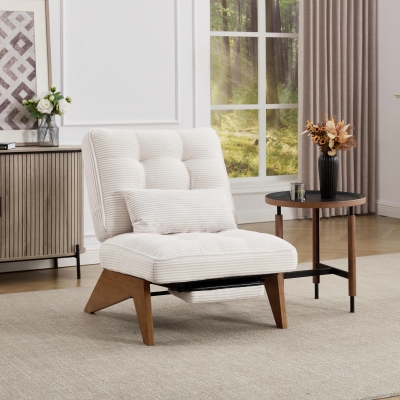 Cozy Reclining Accent Chair with Foldable Ottoman and Lumbar Pillow, 127L x 73W x 90H cm, Beige