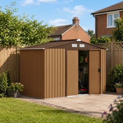 Outsunny Metal Garden Shed 9x6ft Lockable Yellow
