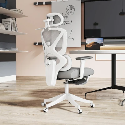 HOMCOM Cadeira de Escritório de Malha Reclinável com Apoio para a Cabeça Ajustável e Altura Regulável  71x70x109-119 cm Cinza