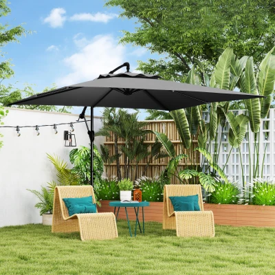 Outsunny Parasol Déporté 3x3m Gris Inclinable Rotation 360°