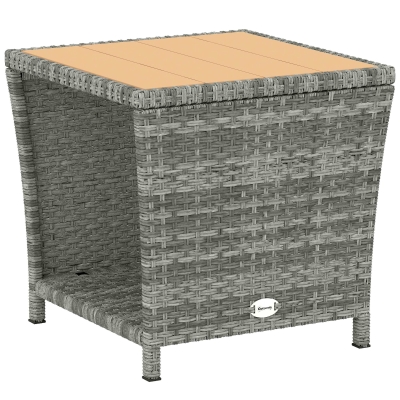 Outsunny Outdoor Side Table 2-Tier with Storage Light Grey