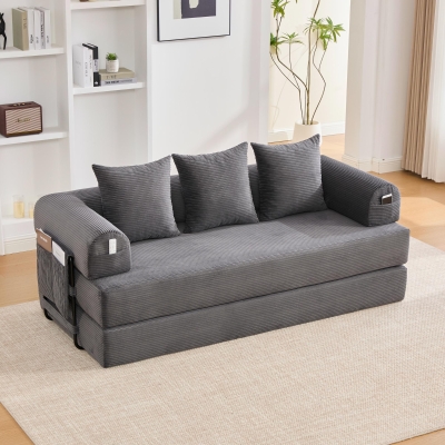 Cozy Compressible Folding Sofa with Detachable Metal Frame, 110L x 33W x 33H cm, Dark Gray