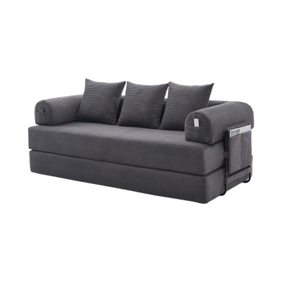 Cozy Compressible Folding Sofa with Detachable Metal Frame, 110L x 33W x 33H cm, Dark Gray