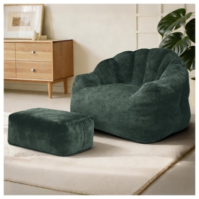 Oversized Bean Bag Chair with Full-Body Segmented Support, 86.5L x 99W x 64.5H cm, Green