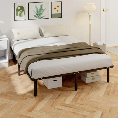 HOMCOM Estrutura de Cama 160x200 cm com Espaço de Armazenamento Abaixo e Ripas de Álamo Fácil de Montar Carga 350 kg Preto