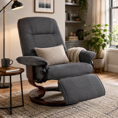 HOMCOM Reclining Swivel Chair with Footrest - Grey